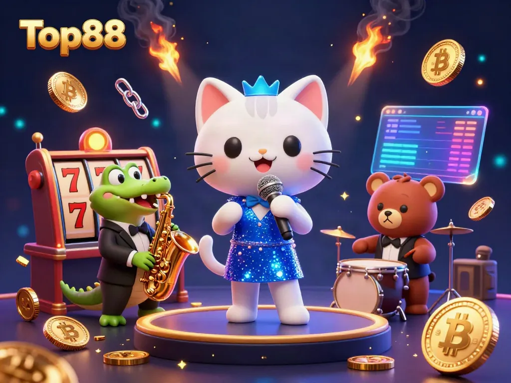 Experience thrilling action at Top88's vibrant casino stage with exciting games and animated characters.