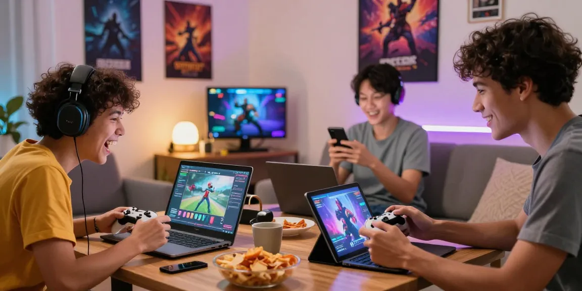 Engaged players enjoying a porn game online in a cozy gaming environment with snacks and LED lights.