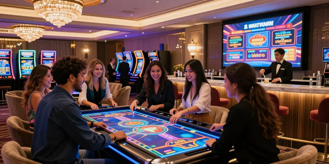 Engaging group of friends playing iwin casino games in a luxurious gaming lounge
