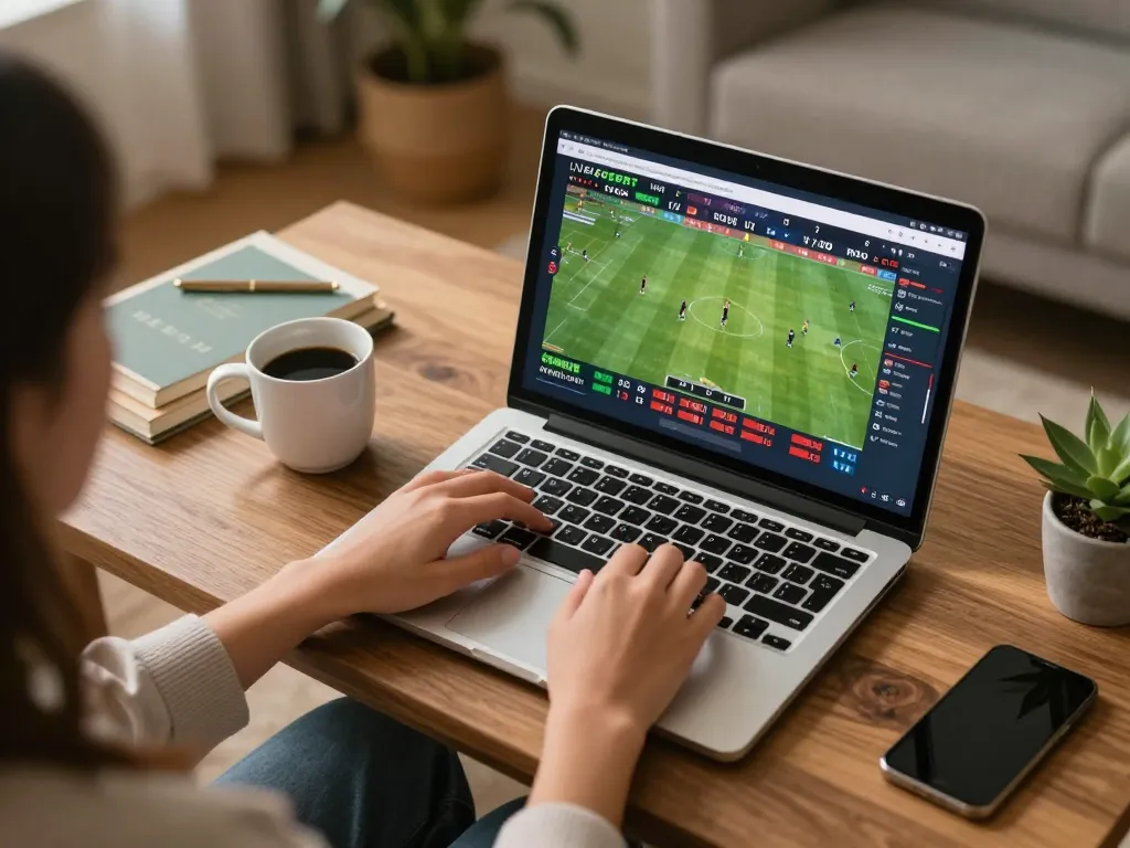 Person using Socolive for live sports betting at home, focusing on dynamic match odds and betting strategies