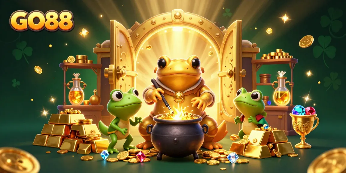 Engage with GO88's thrilling alchemical casino experience featuring gold coins, treasures, and enchanting characters.