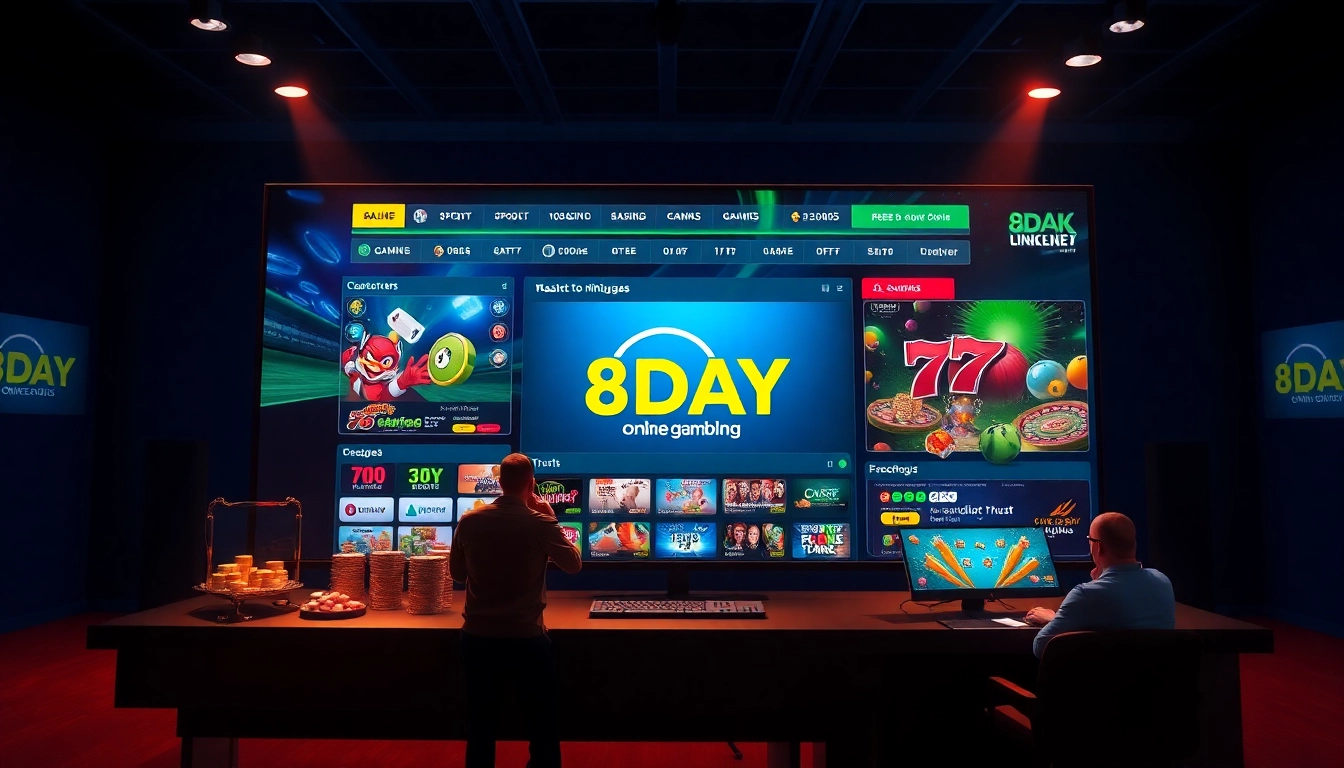 The dynamic interface of the 8day link showcasing vibrant online gaming options, including sports betting and casino games.