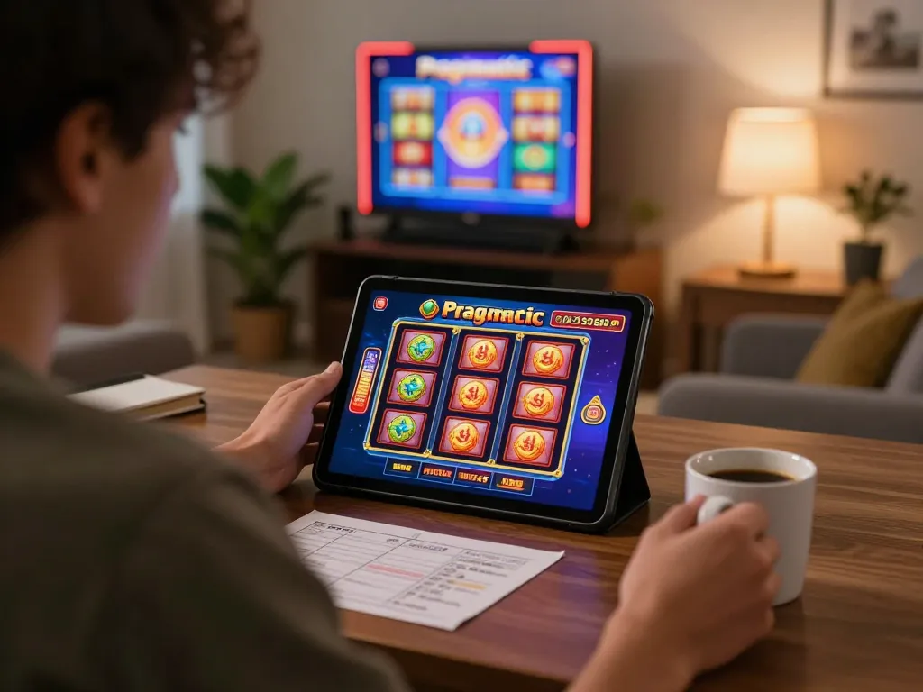 Engage with Pragmatic demo slots in a cozy home setup, enjoying strategic gameplay.