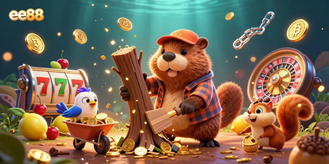 Experience ee88's exciting online casino world with vibrant characters collecting golden coins and slot elements