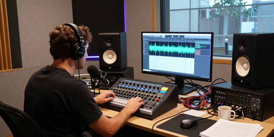 Engineer using the da88 multitrack recorder in a vibrant audio production studio.