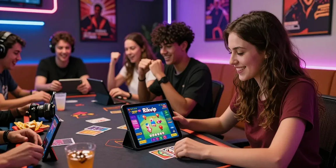 Players enjoying Rikvip online card games in a vibrant gaming room atmosphere