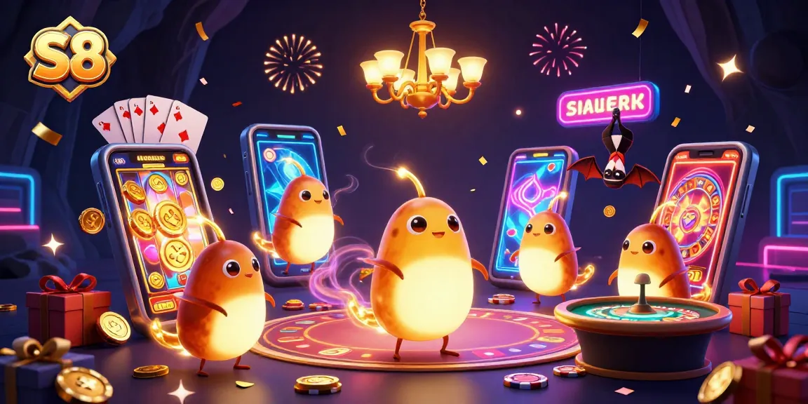 S8 glowworms illuminate a vibrant casino scene highlighting thrilling gameplay and riches.
