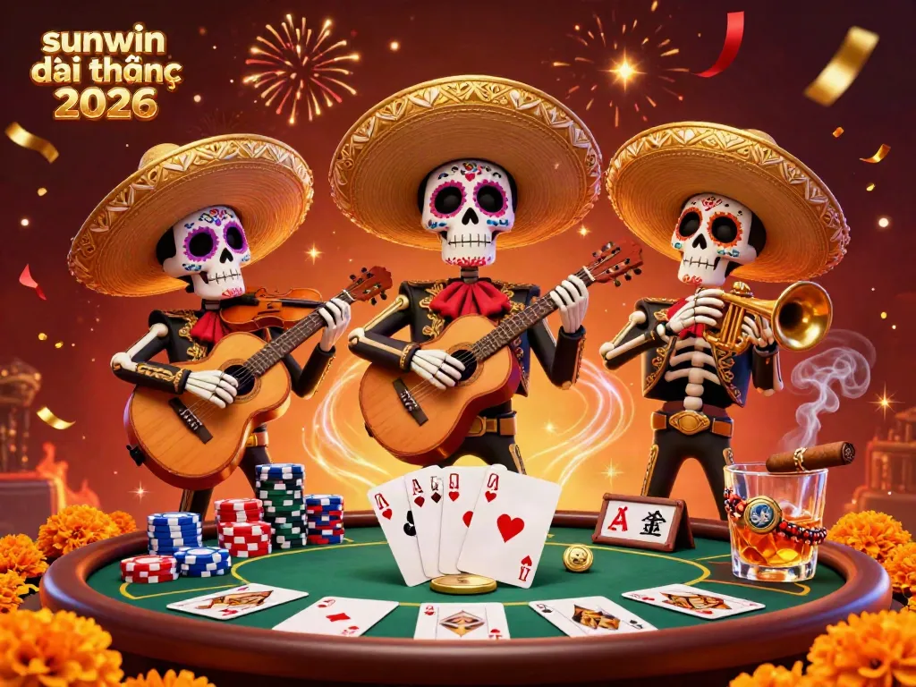 Experience the vibrant celebration of sunwin đổi thưởng 2026 with a mariachi band in a dynamic poker scene.