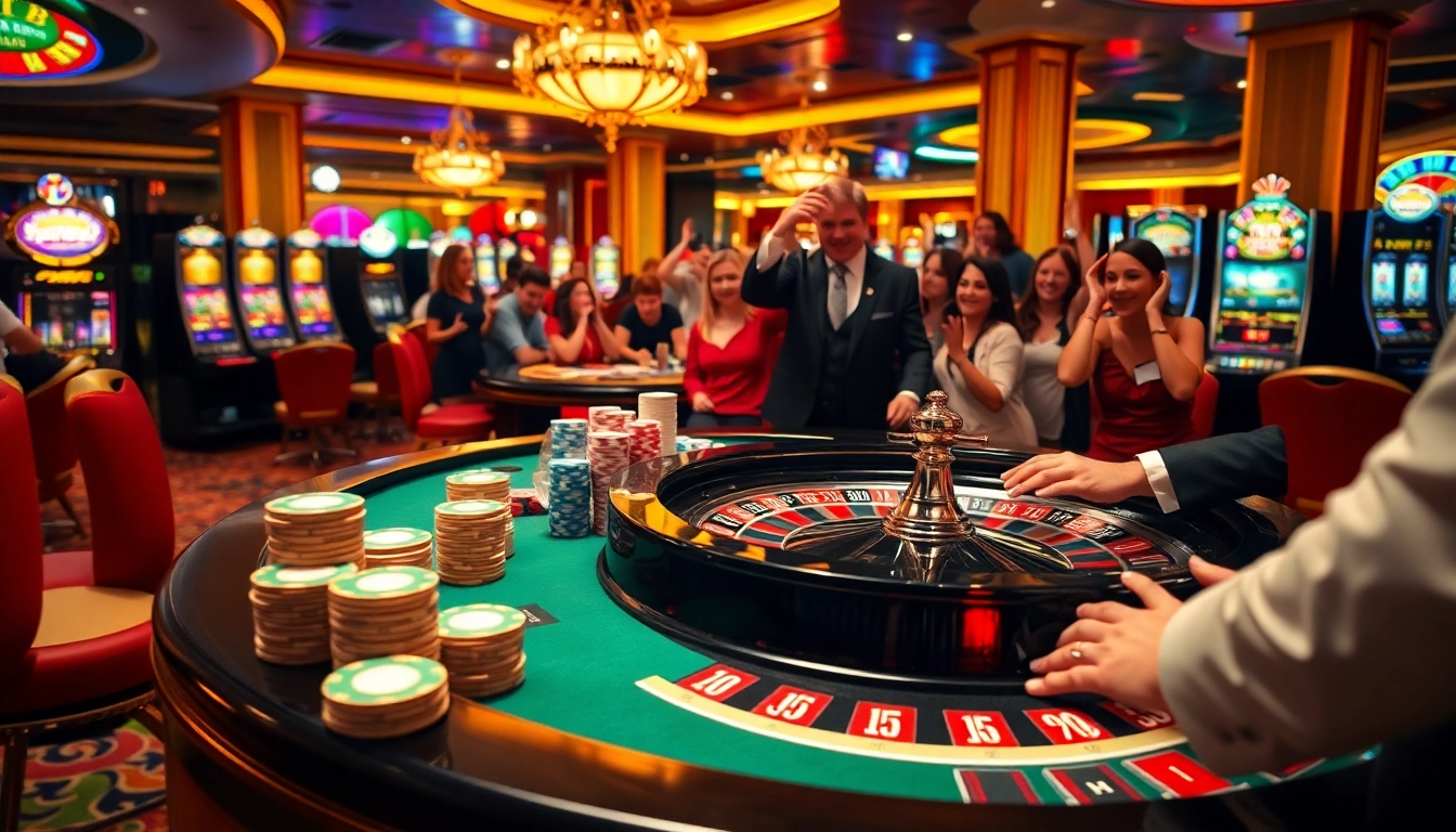 Experience the excitement of qh88 with vibrant casino gaming, including roulette tables and poker chips.