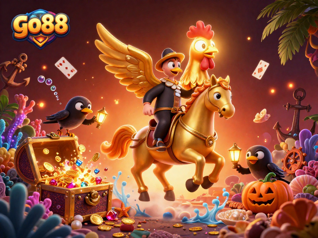 go88 and golden rooster lead a spectacular midnight casino adventure with magical elements.