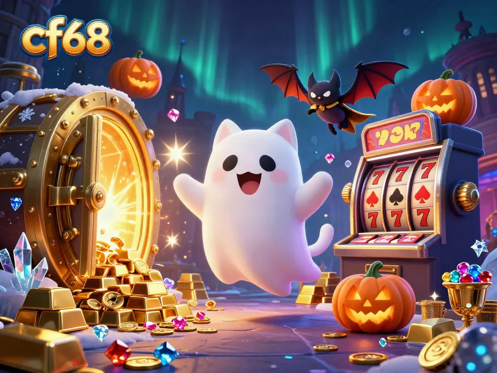 Join the ghost cat in the haunted casino as cf68's thrilling slot adventures unfold.