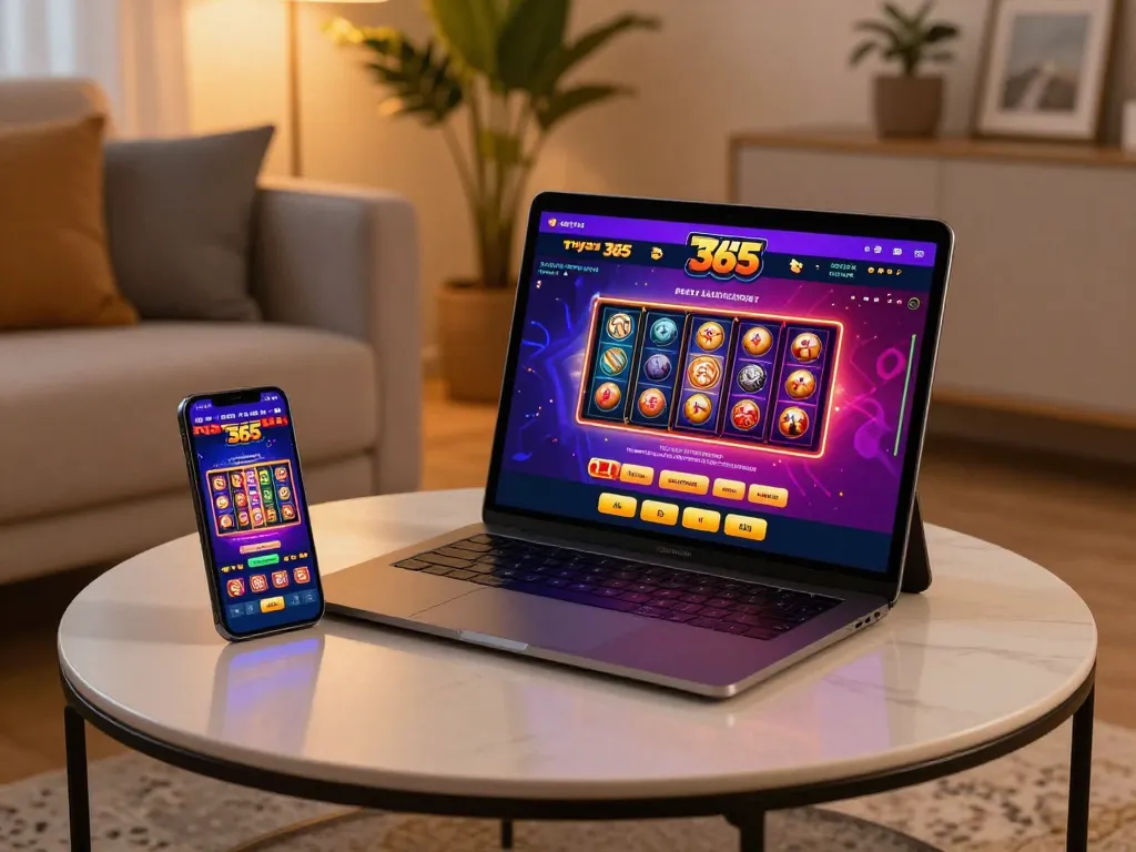 Engage with Taya 365 app in a cozy home setting while enjoying online gambling.