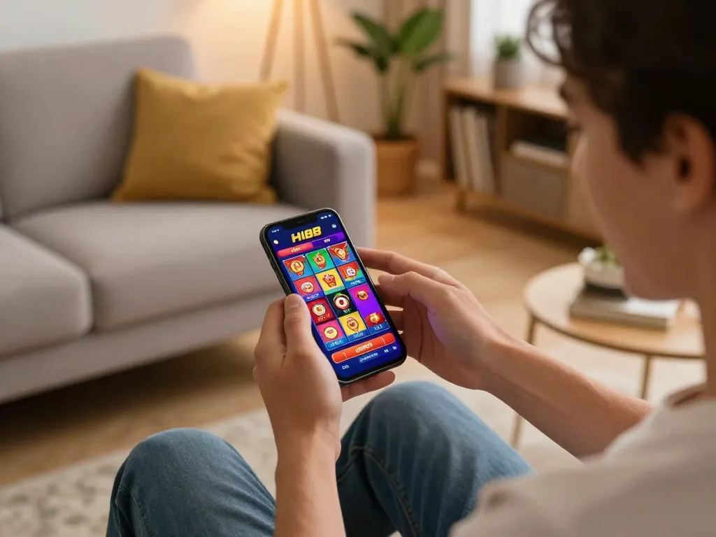 Engaging with the HI88 casino app on a smartphone, capturing the excitement of online gaming.