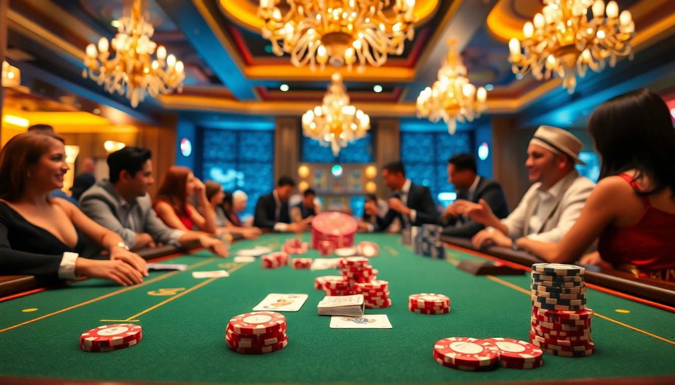 Spiele verwandte Casinospiele an einem aufregenden Casino-Tisch mit lebhaften Chips und Karten.