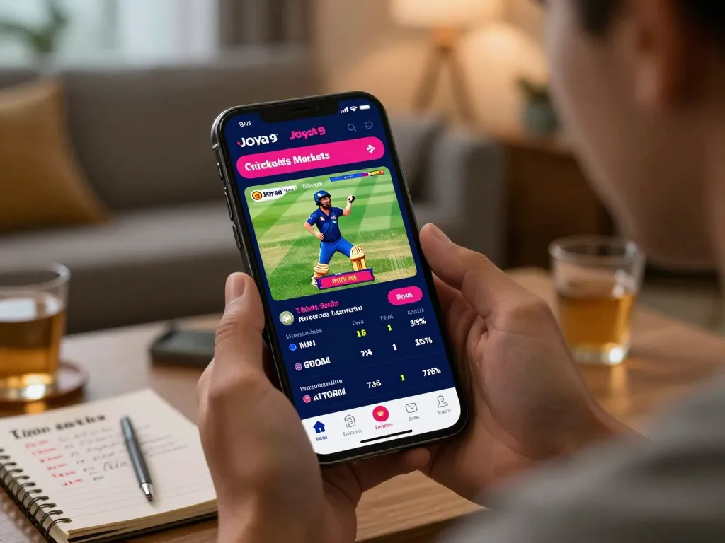 Joya9 sports betting app displayed on smartphone while analyzing odds in a cozy home setting