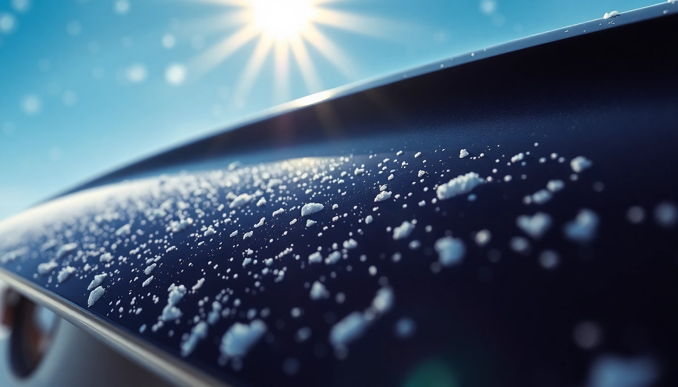 PPF winter road salt protection showcased on a car's surface with winter elements.