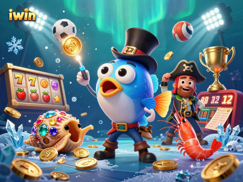 iwin captivates players in a vibrant 3D casino scene filled with slot reels and glowing treasures.