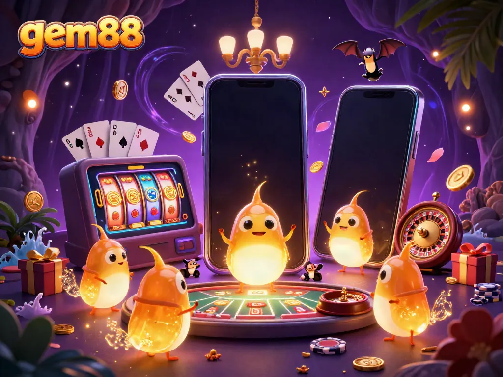 Experience gem88's vibrant cave casino where glowworms illuminate thrilling games and excitement.