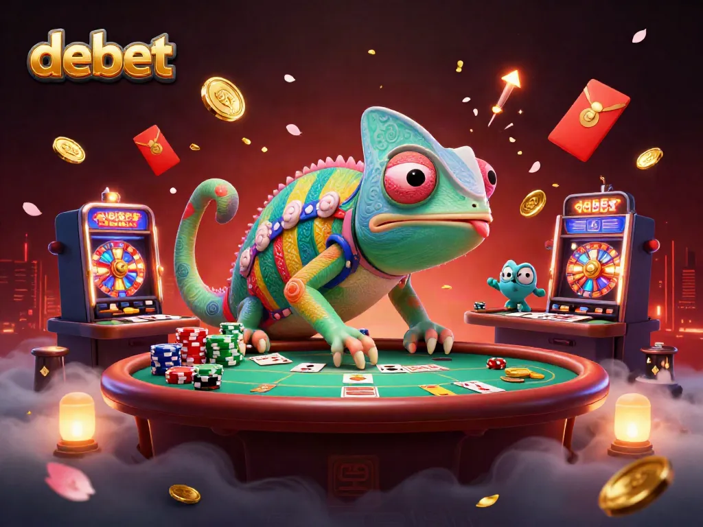 Experience the vibrant debet casino scene as a chameleon owner captivates players with dynamic gaming action and colorful elements.