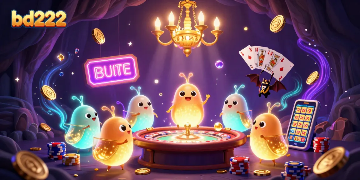 Engage with bd222 at this vibrant casino illustrated scene featuring glowing characters and dynamic gaming elements.
