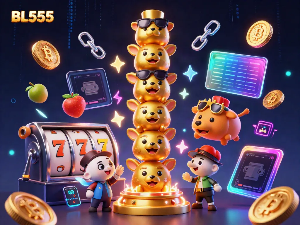 Join the excitement at BL555 with vibrant slot games and crypto action in a stunning 3D illustration.