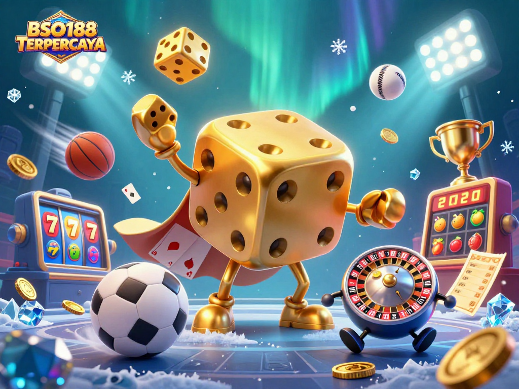 Engage with thrilling games at BSO188 TERPERCAYA in this vibrant casino-themed digital illustration.