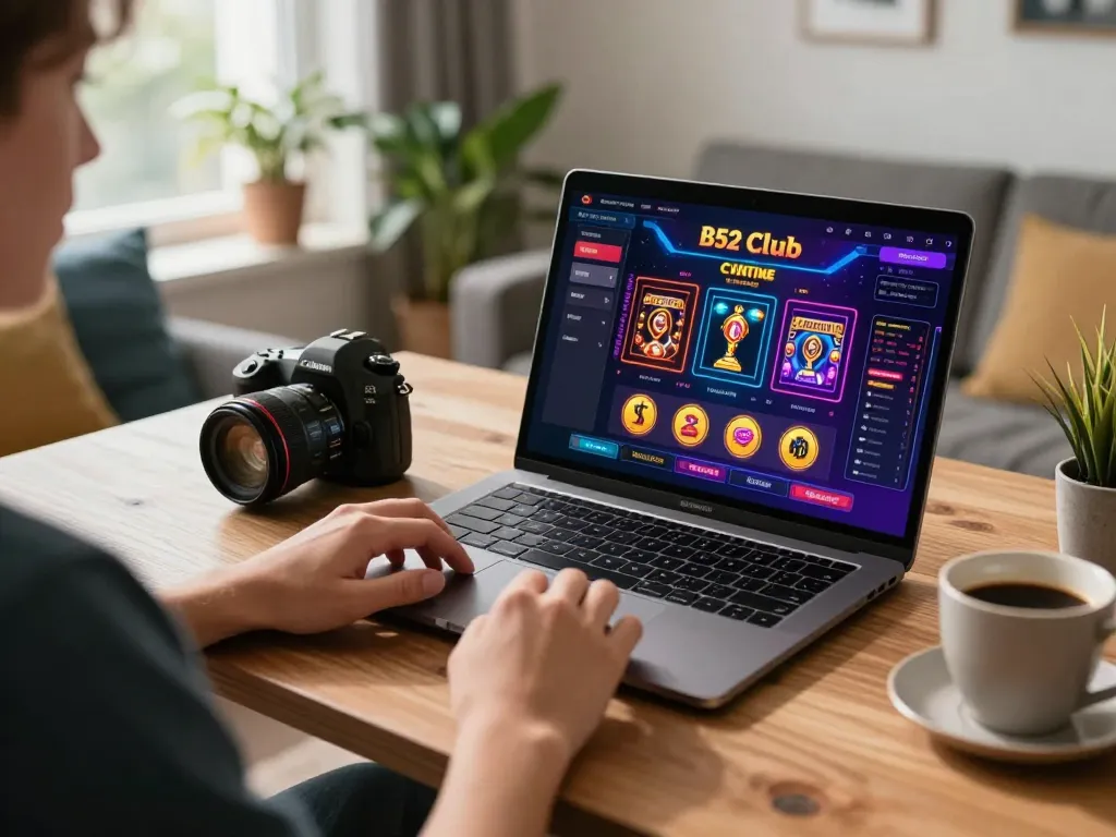 Player engaging in online gambling at B52 with cozy home setup, showcasing strategic decision-making.