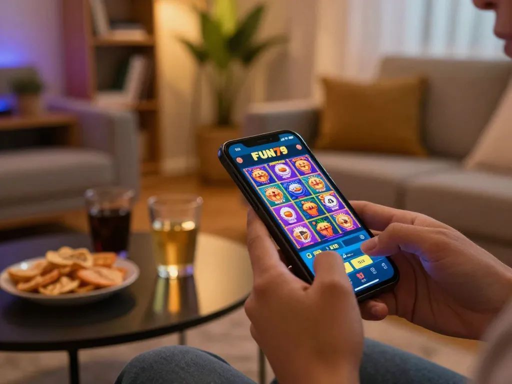 Experience thrilling gameplay as you tải app fun79 for mobile casino gaming, showcasing vibrant slot games and cozy atmosphere.