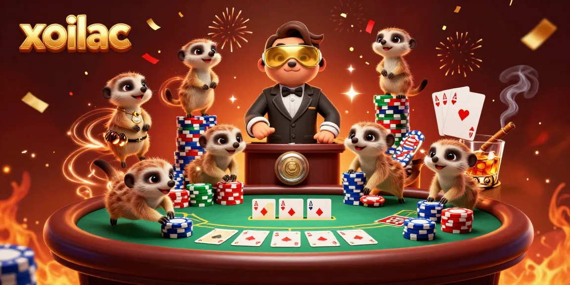Experience the thrill of xoilac casino operations with meerkats enjoying an elaborate poker scene.