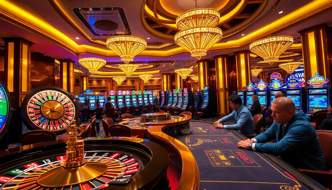 Experience the thrill of gambling at nk888 with vibrant casino tables and players engaged in action.
