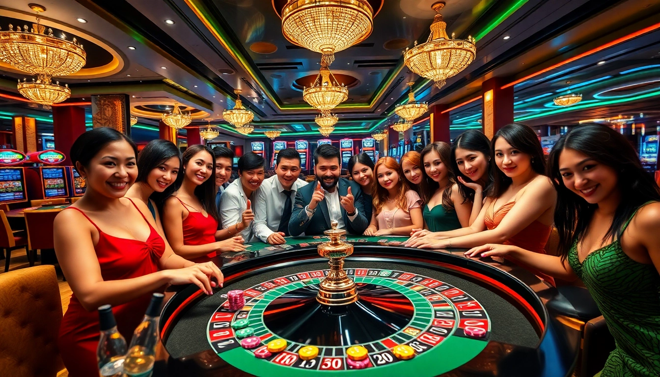 Gamblers experiencing the thrill of play at new88's luxurious casino scene.