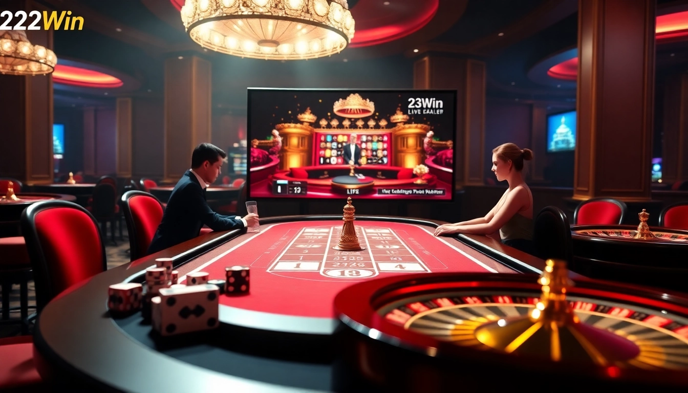23Win online betting scene with luxury casino elements and live dealer action