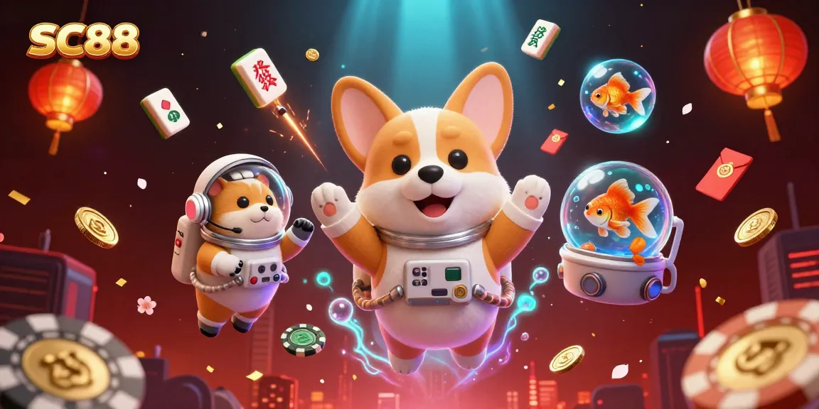 Experience the thrill of gaming at SC88 with a vibrant 3D casino scene featuring playful characters.
