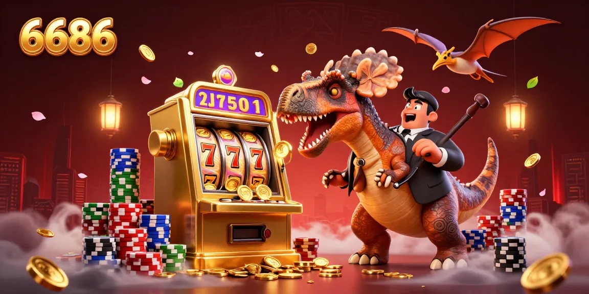 Experience 6686's thrilling jackpot scene with a pachycephalosaurus and casino excitement!
