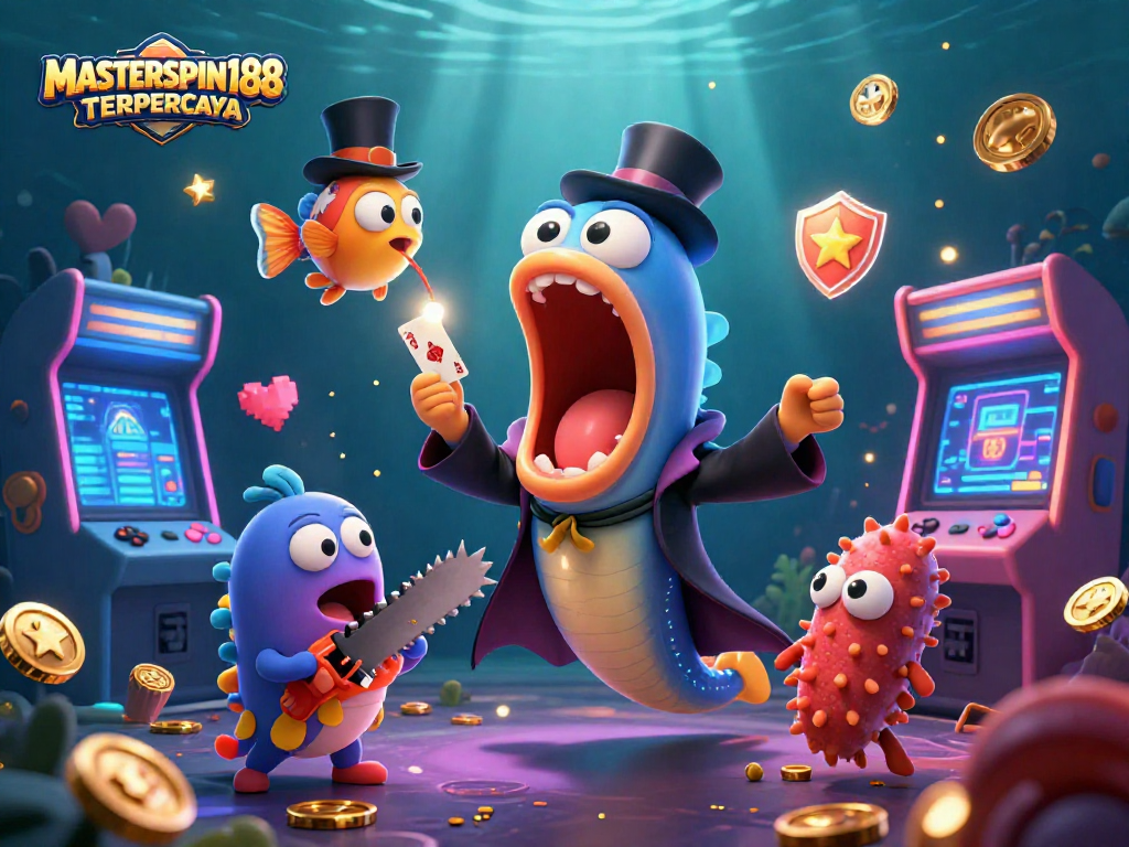 Engage with MASTERSPIN188 TERPERCAYA by witnessing a magic act in an enchanting underwater casino scene.